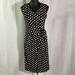 Talbots Black & White Polka Dot Print V-Neck Tie Front Midi Dress